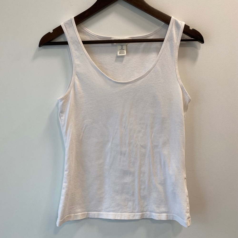 H&M Tank Top Women M White Basic Scoop Neck Sleeveless Cotton Blend Stretch